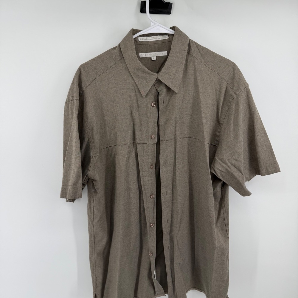 Perry Ellis Mens Short Sleeve Button Down Shirt Taupe Brown Textured 2653H1 L